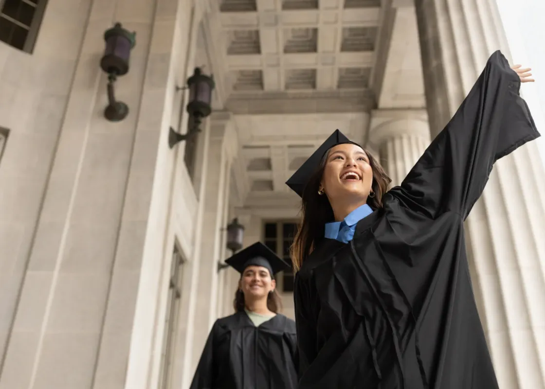 Students studying abroad in a vibrant city